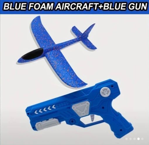 Blue Aeroplane Foam Glider With Gun Launcher